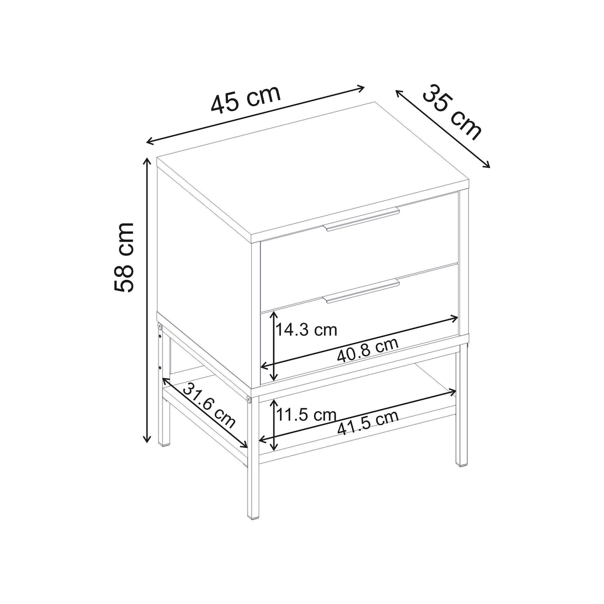 Pellan 45 cm Bedside Table with 2 Soft-Close Drawers — Whiskey Oak, image 5