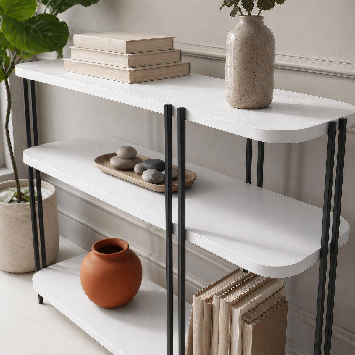 Tisvo 92cm 3-Tier Open Console Table with Metal Frame — White, image 3