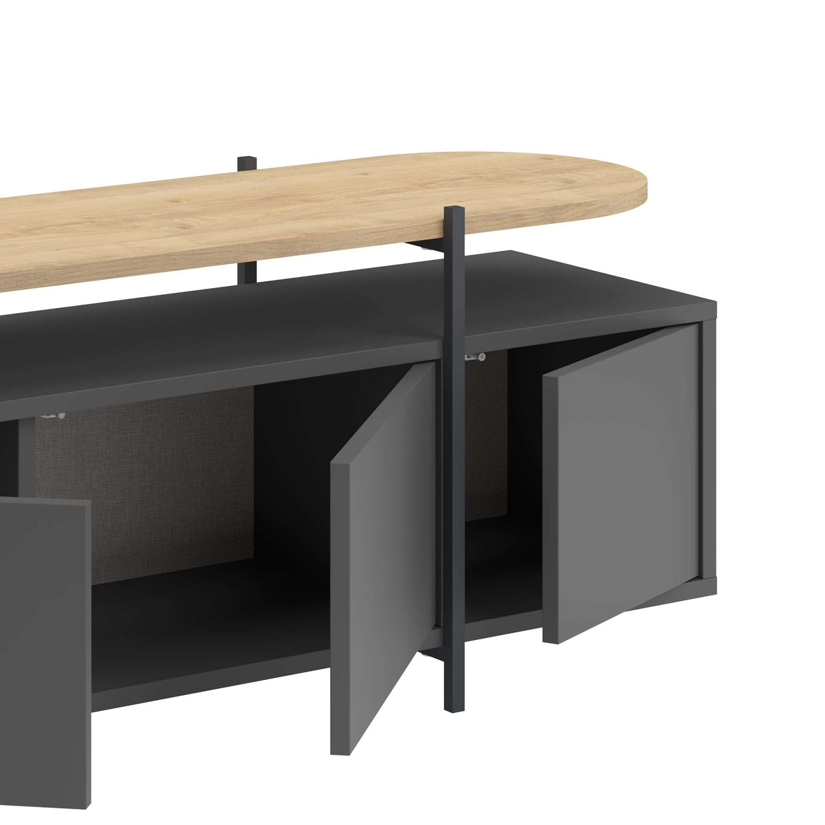 Modern TV unit with open shelf and closed storage for living room entertainment setup, grey marble effect - oak