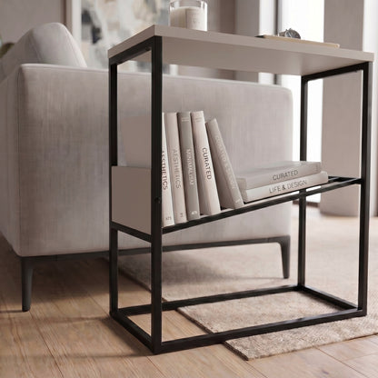 Rimble 55cm End Table with Angled Book Rack — Light Mocha