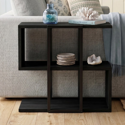 Grelle 56 cm Two-Tier Side Table with Metal Frame — Black Wood