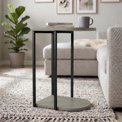 Yrsel 42cm Half-Round Side Table with Lower Shelf — Ash Green