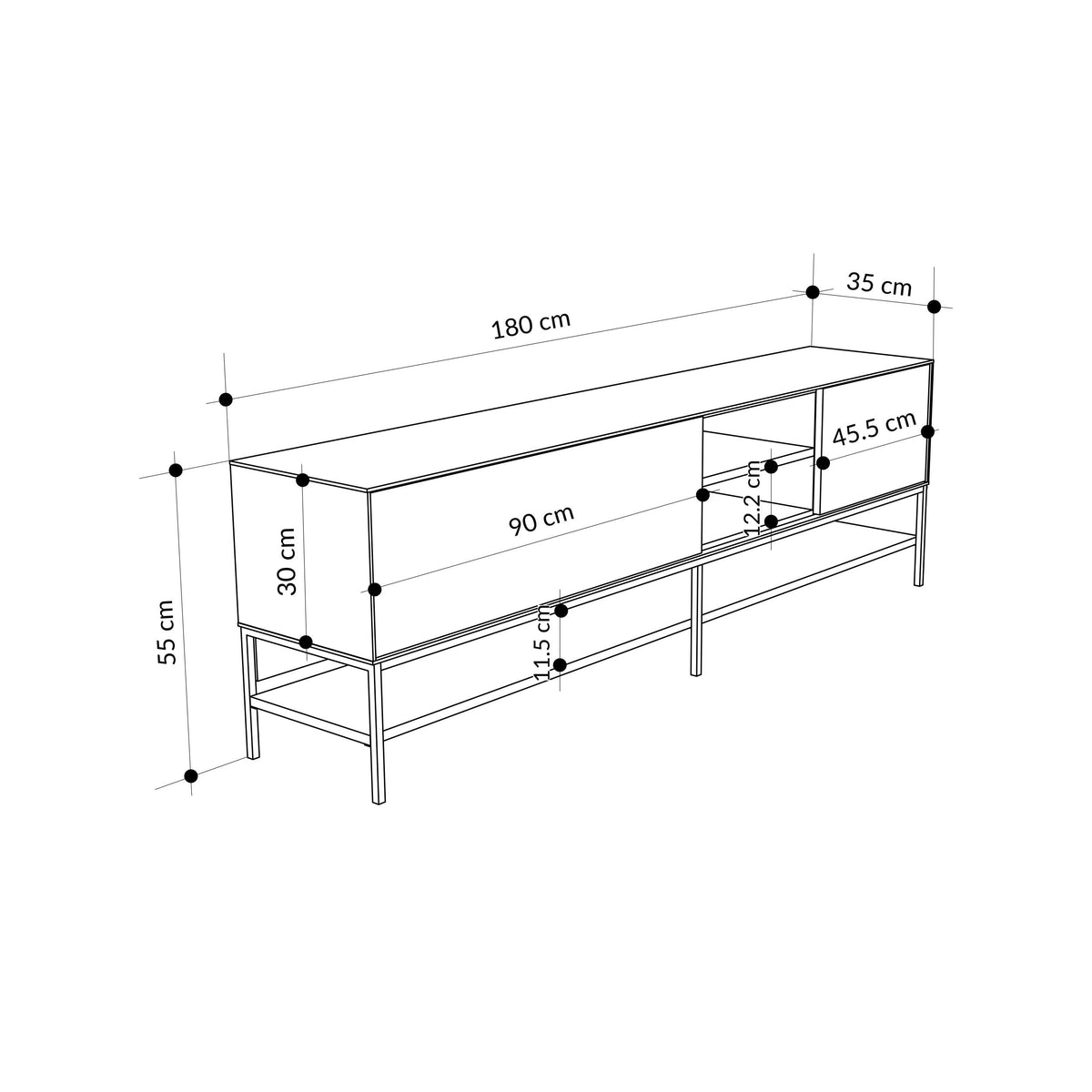 Arnvo 180cm TV Stand with Push-to-Open Doors & Metal Legs — Sandstone-Black Wood