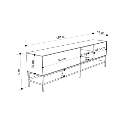 Arnvo 180cm TV Stand with Push-to-Open Doors & Metal Legs — Sandstone-Black Wood
