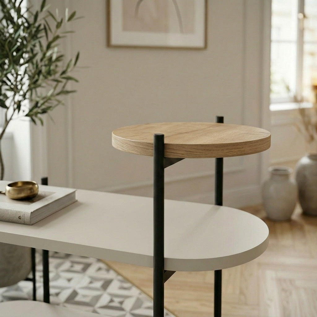 Fyrel 64cm 3-Tier Display Side Table with Metal Frame — Sandstone
