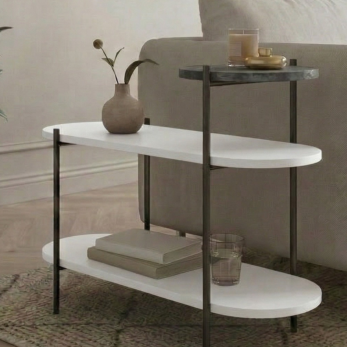 Fyrel 64cm 3-Tier Display Side Table with Metal Frame — White