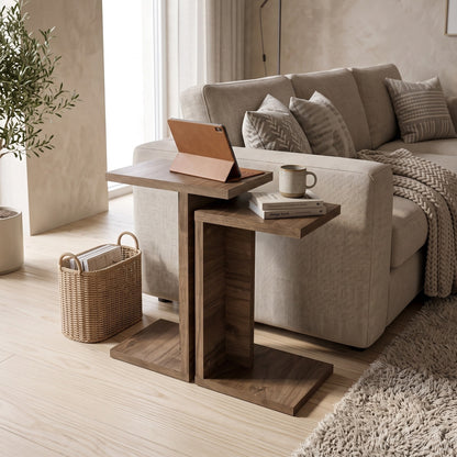 Jorsk C-Shaped Side Tables, Set of 2 (57 cm and 50 cm) — Natural Walnut Effect