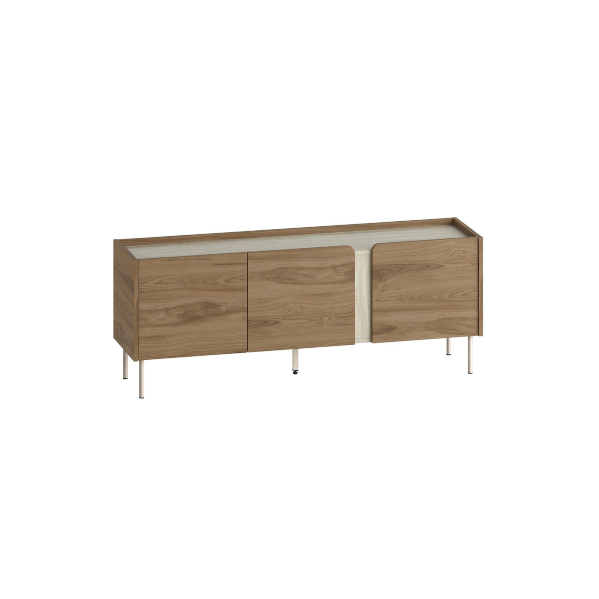 Eskor 140cm TV Stand with 3 Soft-Close Doors & 5 Shelves — Travertine, Whiskey Oak