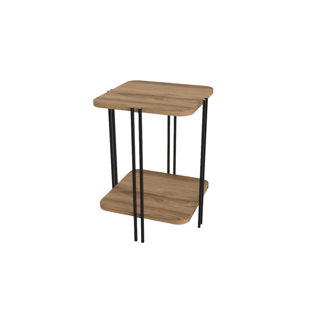 Zemlo 41cm Square 2-Tier Side Table with Metal Side Legs — Whiskey Oak