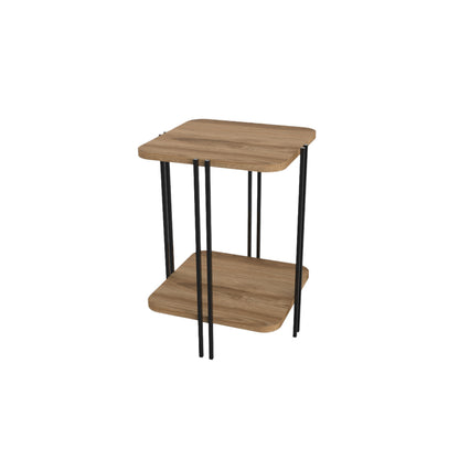 Zemlo 41cm Square 2-Tier Side Table with Metal Side Legs — Whiskey Oak