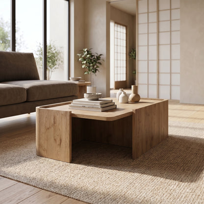 Pallow 82 cm Low Coffee Table with Solid Panel Ends — Natural Oak