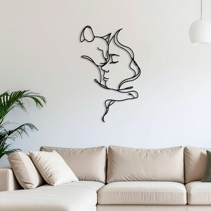 Cat Lover Metal Wall Art – 3D Metal Cat and Woman Wall Decor, 70x43.7 cm, Black