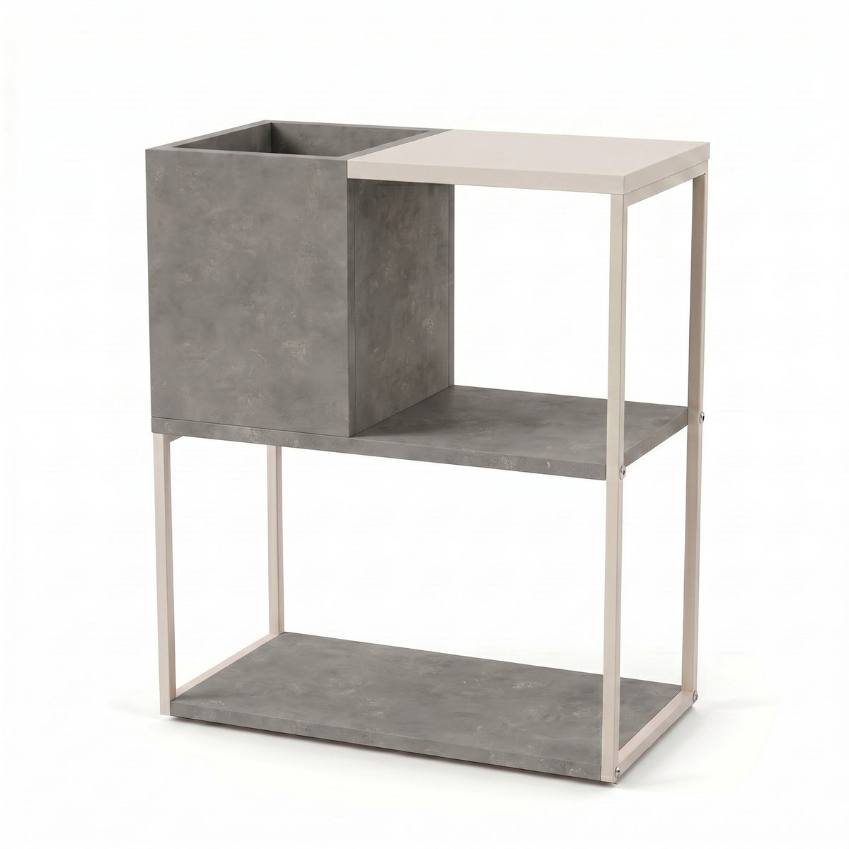 Hasvo 55 cm Multi-Tier Side Table with Cube Storage — Retro Grey