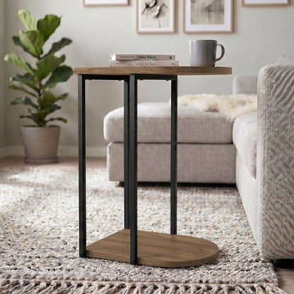 Yrsel 42cm Half-Round Side Table with Lower Shelf — Dark Oak Effect