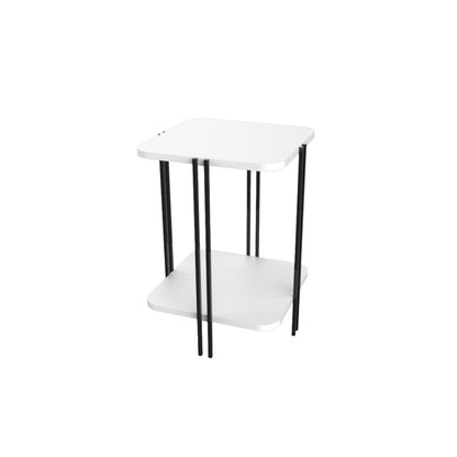 Zemlo 41cm Square 2-Tier Side Table with Metal Side Legs — White