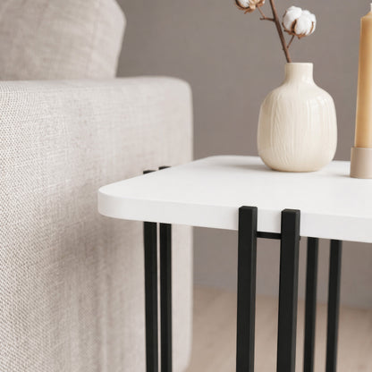 Zemlo 41cm Square 2-Tier Side Table with Metal Side Legs — White
