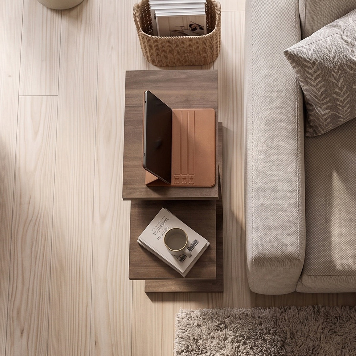 Jorsk C-Shaped Side Tables, Set of 2 (57 cm and 50 cm) — Natural Walnut Effect