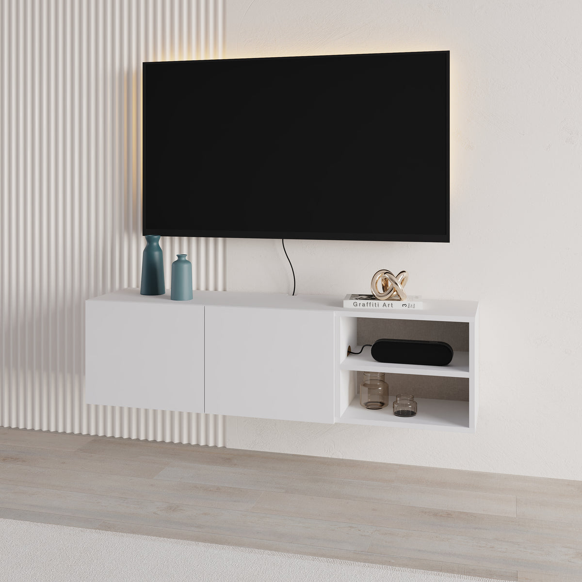Gilvar 140cm Floating-Style TV Unit with 2 Soft-Close Doors — White