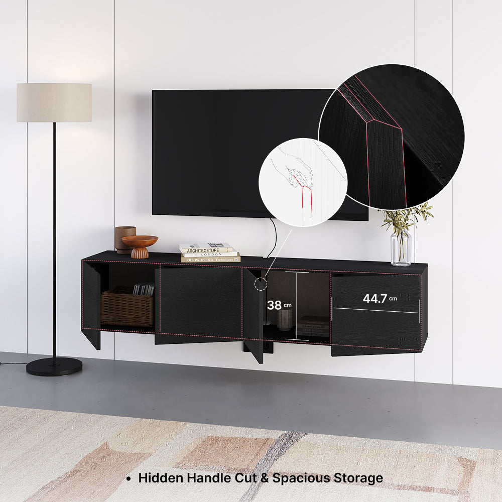 Hesmo 180cm Wall-Mounted TV Unit with 4 Soft-Close Doors — Sandstone