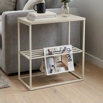 Pemby 55cm Slim End Table with Metal Magazine Rack — Sandstone