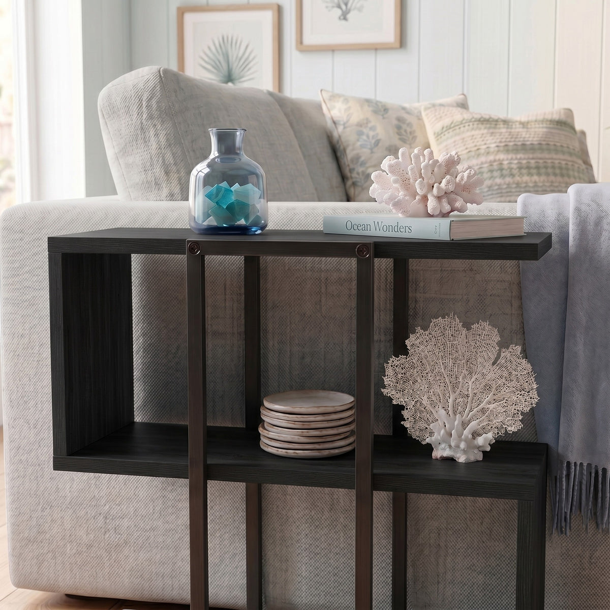 Grelle 56 cm Two-Tier Side Table with Metal Frame — Black Wood