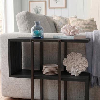 Grelle 56 cm Two-Tier Side Table with Metal Frame — Black Wood