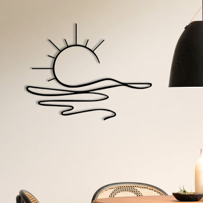 Sunrise Metal Wall Art – 3D Minimal Sun and Wave Decor | 75x58 cm | Indoor & Outdoor Use