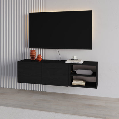 Gilvar 140cm Floating-Style TV Unit with 2 Soft-Close Doors — Black Wood