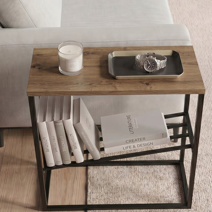 Rimble 55cm End Table with Angled Book Rack — Dark Oak Effect