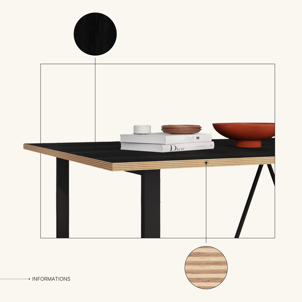 Kilnor 140x80cm Dining Table for 4 with Black Metal Legs — Black Wood