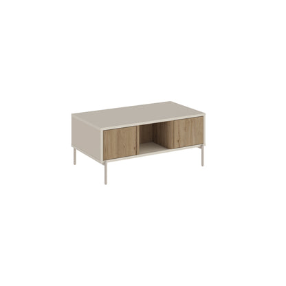 Fennor 90 cm Coffee Table with 2 Pull-Out Storage Boxes — Natural Oak, Sandstone