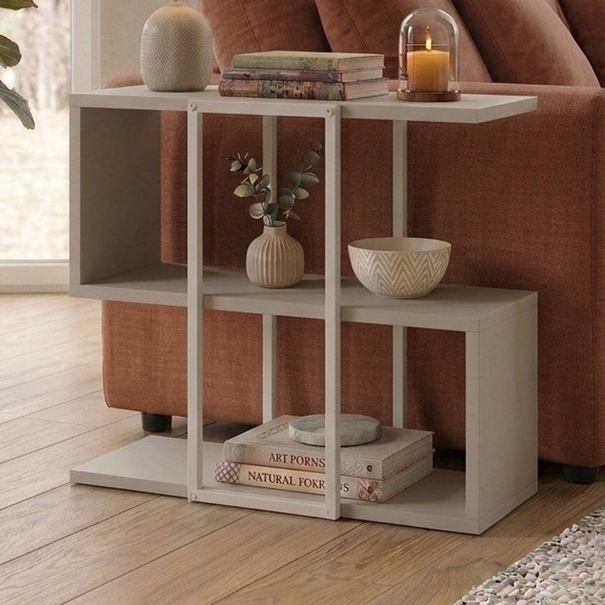 Grelle 56 cm Two-Tier Side Table with Metal Frame — Sandstone