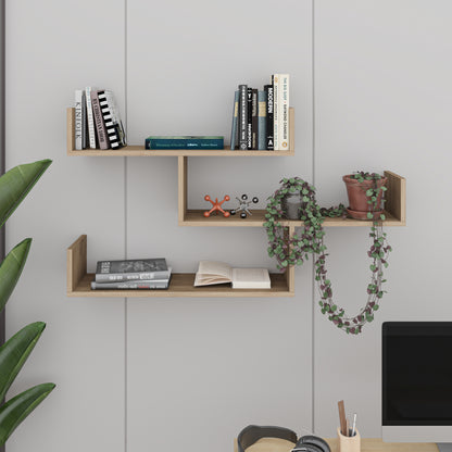 Snerra 119 cm 3-Tier Wall-Mounted Shelf Unit — Natural Oak, image 1
