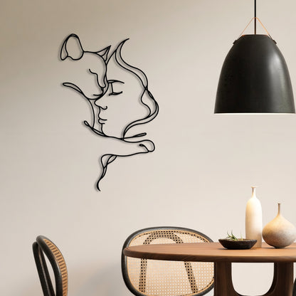 Cat Lover Metal Wall Art – 3D Metal Cat and Woman Wall Decor, 70x43.7 cm, Black