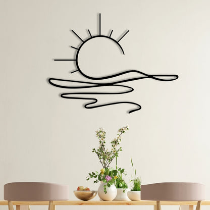 Sunrise Metal Wall Art – 3D Minimal Sun and Wave Decor | 75x58 cm | Indoor & Outdoor Use