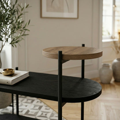 Fyrel 64cm 3-Tier Display Side Table with Metal Frame — Black Wood