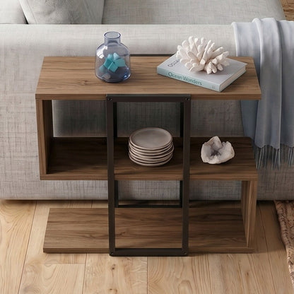 Grelle 56 cm Two-Tier Side Table with Metal Frame — Whiskey Oak