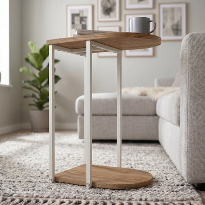 Yrsel 42cm Half-Round Side Table with Lower Shelf — Whiskey Oak