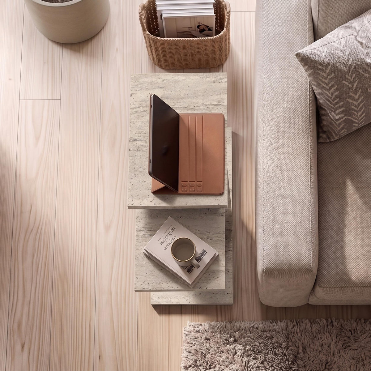 Jorsk C-Shaped Side Tables, Set of 2 (57 cm and 50 cm) — Travertine
