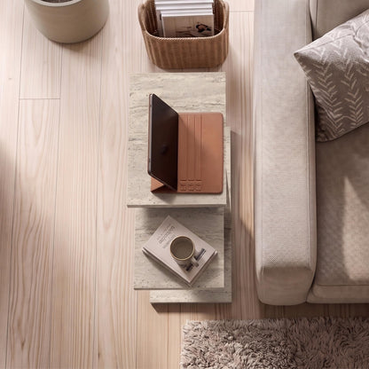 Jorsk C-Shaped Side Tables, Set of 2 (57 cm and 50 cm) — Travertine
