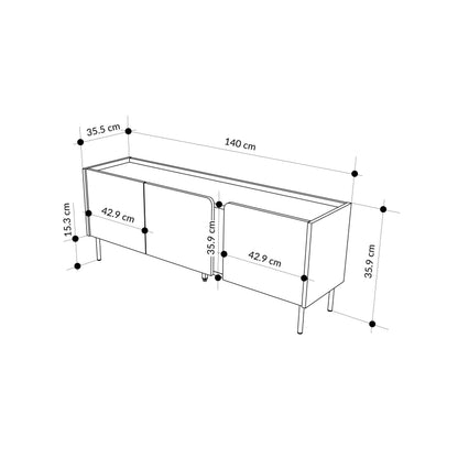 Eskor 140cm TV Stand with 3 Soft-Close Doors & 5 Shelves — Natural Oak, Sandstone