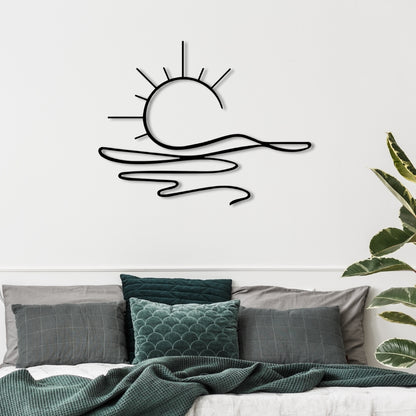 Sunrise Metal Wall Art – 3D Minimal Sun and Wave Decor | 75x58 cm | Indoor & Outdoor Use