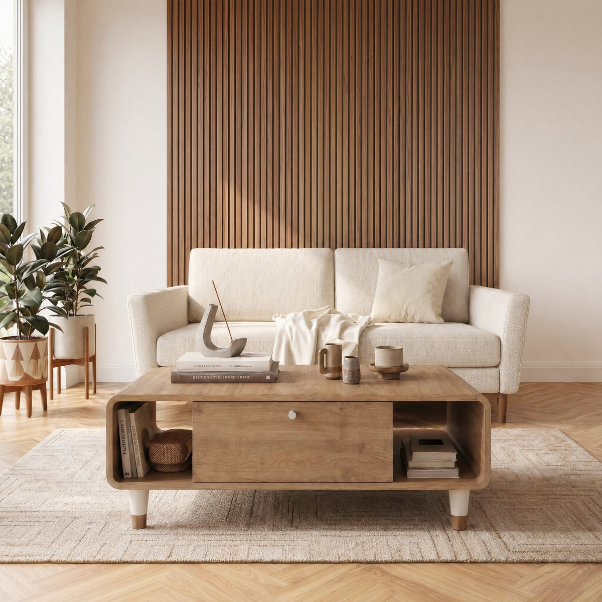 Dovrin 100 cm Coffee Table with Soft-Close Door Storage — Natural Oak