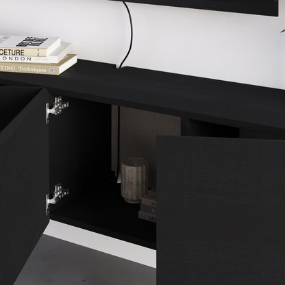 Hesmo 180cm Wall-Mounted TV Unit with 4 Soft-Close Doors — Black Wood