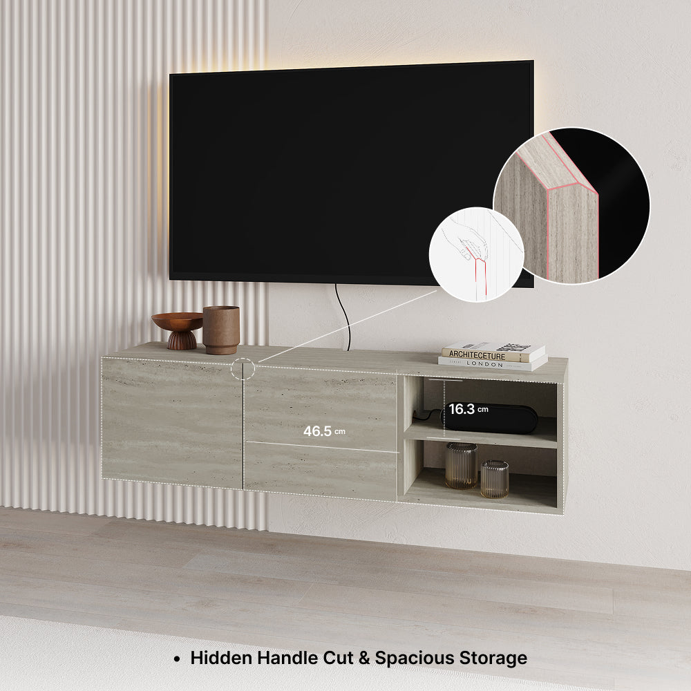 Gilvar 140cm Floating-Style TV Unit with 2 Soft-Close Doors — Black Wood