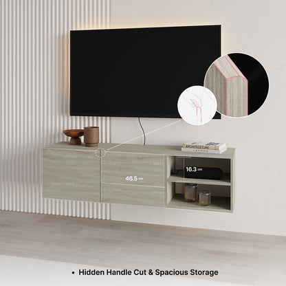 Gilvar 140cm Floating-Style TV Unit with 2 Soft-Close Doors — Black Wood