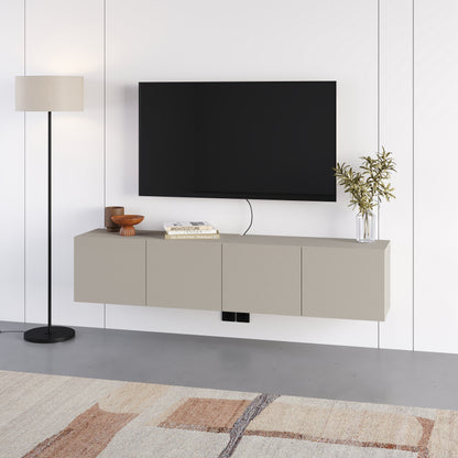Hesmo 180cm Wall-Mounted TV Unit with 4 Soft-Close Doors — Sandstone