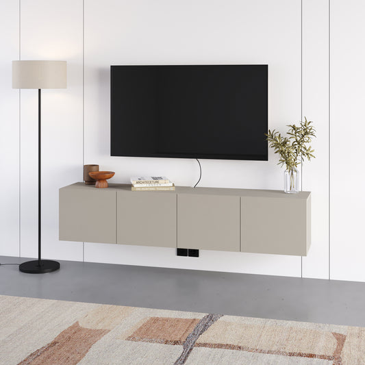 Hesmo 180cm Wall-Mounted TV Unit with 4 Soft-Close Doors — Sandstone