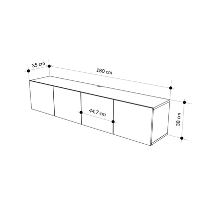 Hesmo 180cm Wall-Mounted TV Unit with 4 Soft-Close Doors — Travertine