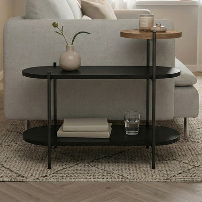 Fyrel 64cm 3-Tier Display Side Table with Metal Frame — Black Wood